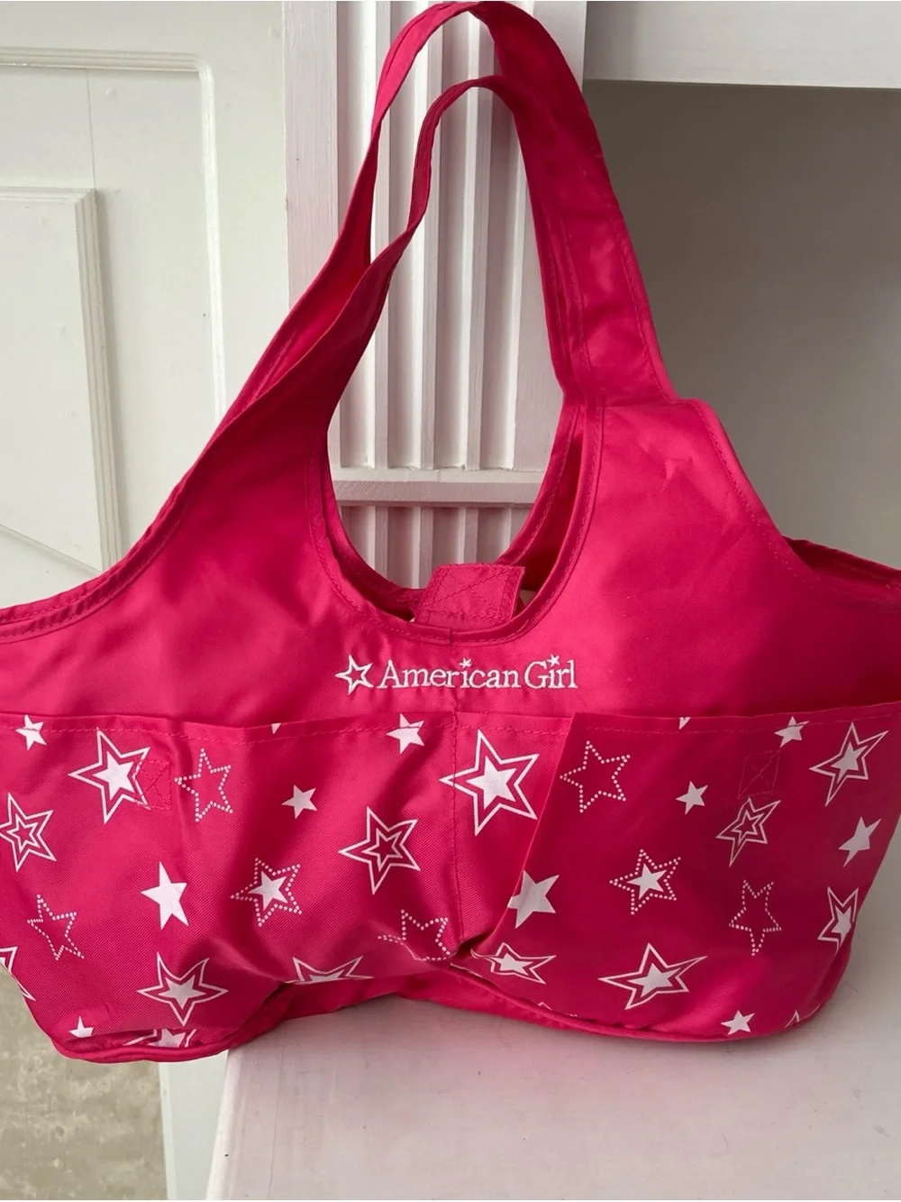 American Girl Retired Hot Pink Doll Tote with Light Lining and Pockets